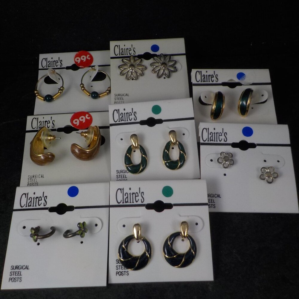 Lot of 8 Pair of Vintage Earrings From Claires New Old Stock 1980s and 1990s
